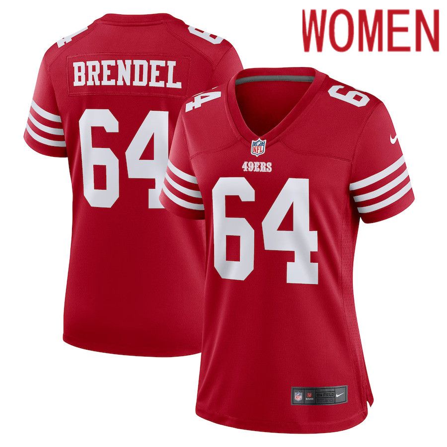 Women San Francisco 49ers #64 Jake Brendel Nike Scarlet Game Player NFL Jersey